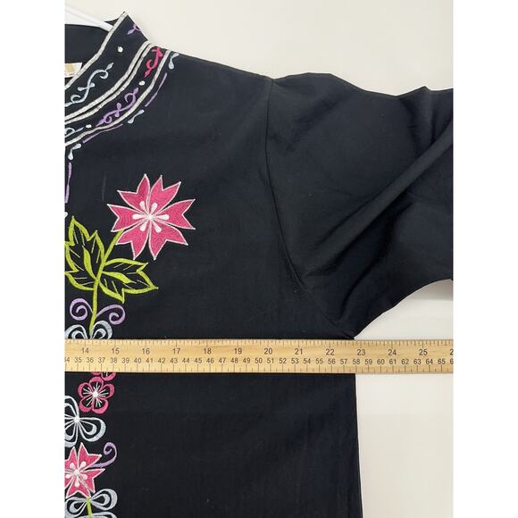 International Apparel Mart Inc. Womens Blouse Size Large Black Flora Button Up - Picture 7 of 10